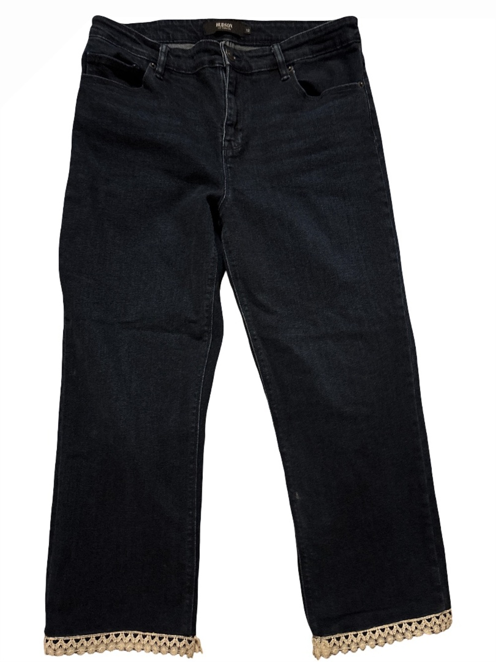 Hudson Jeans Dark Blue Straight-Leg Jeans with Crochet Hem